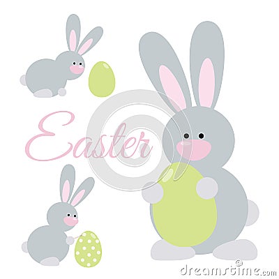 Easter Rabbits Set Vector Illustration