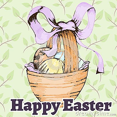 Easter retro hand drawn design card Vector Illustration