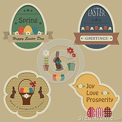 Easter retro labels and tags Vector Illustration