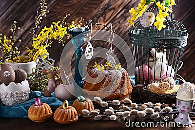 Easter ring cake with powdered sugar in vintage style Stock Photo