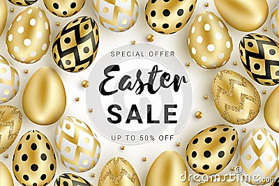 Easter sale banner eggs and beads Vector Illustration