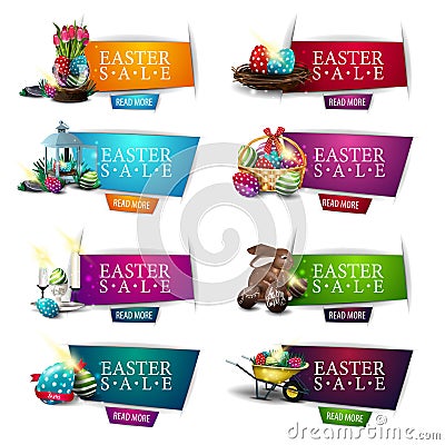 Easter sale, collection colorful discount banners with Easter symbols and buttons Stock Photo