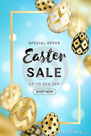 Easter sale golden eggs design vertical Vector Illustration