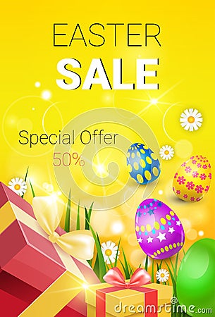 Easter Sale Shopping Special Offer Decorated Colorful Egg Holiday Banner Vector Illustration