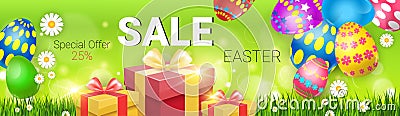 Easter Sale Shopping Special Offer Decorated Colorful Egg Holiday Banner Vector Illustration