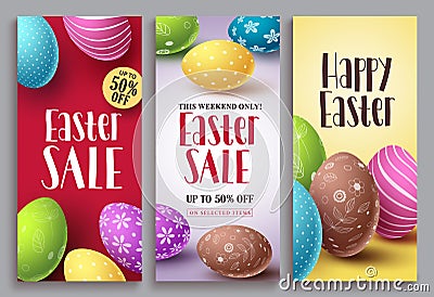 Easter sale vector poster set with colorful eggs elements for retail discount Vector Illustration