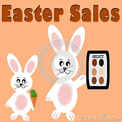 Easter sales banner background template with bunnies showing catalog. Cartoon Illustration