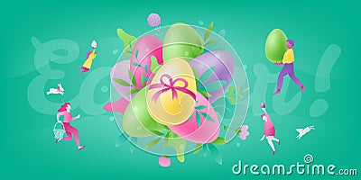 Easter Scene With Happy Family Vector Illustration