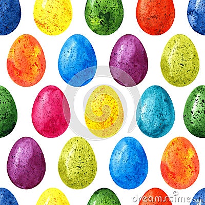 Easter seamless pattern background with colorful watercolor eggs Stock Photo