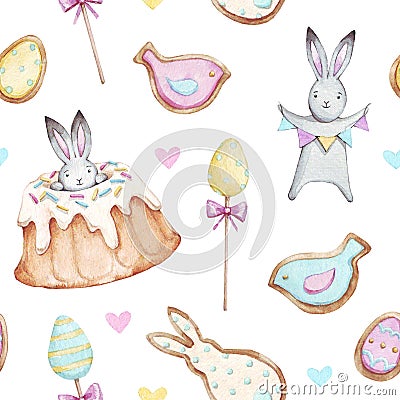 Easter seamless pattern with Easter bunnies Cartoon Illustration