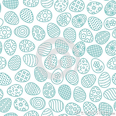 Easter seamless pattern with flat line icons of painted eggs. Egg hunt vector illustrations, christianity traditional Vector Illustration