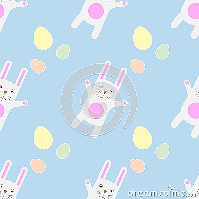 Easter Seamless Pattern Funny cartoon bunny with eggs. Gentle print Stock Photo