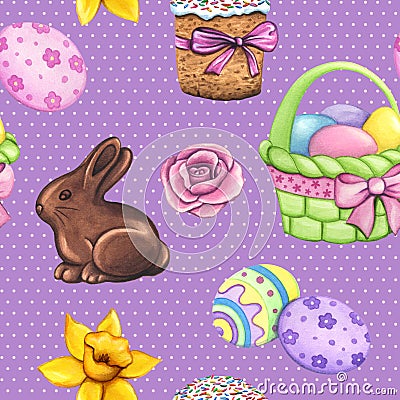 Easter seamless pattern. Violet seamless decorative seasonal pattern. Stock Photo