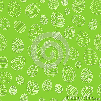 Easter seamless simple pattern. Christian tradition spring celebration. Line eggs on green background, flat template for Vector Illustration