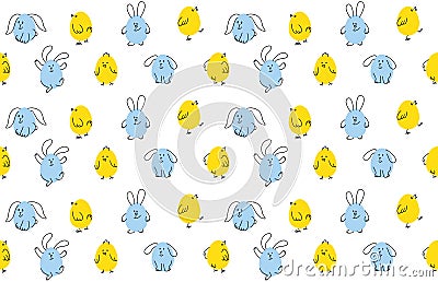 Easter seamless vector pattern, chicks and bunnies Vector Illustration