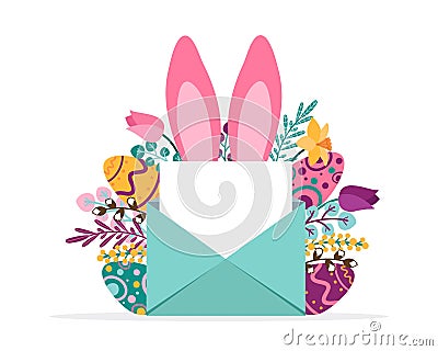 Easter season greeting card with flowers Vector Illustration