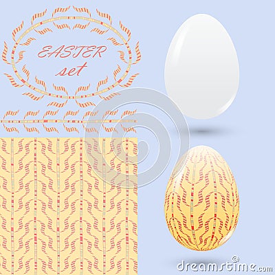 Easter set with a handmade ornament. Vector Illustration