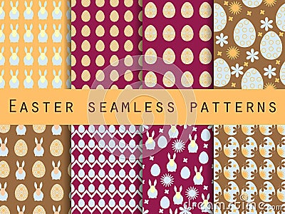Easter. Set of seamless patterns. Easter Bunny and Easter egg. Template for wallpaper, tile, tissues and structures. Vector Illustration