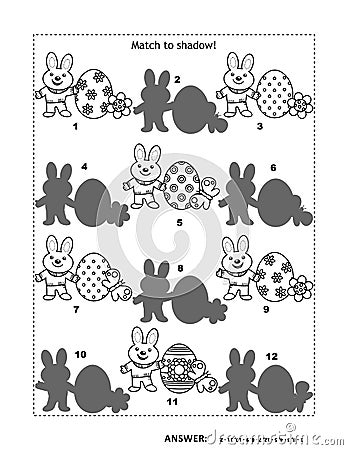 Easter shadow game with bunnies, eggs, flowers, butterflies Vector Illustration