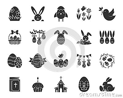 Easter egg bunny rabbit black icons vector set Vector Illustration