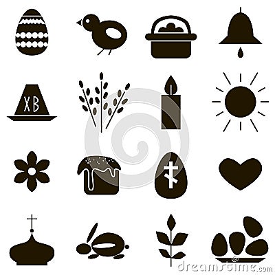 Easter spring black icons Vector Illustration