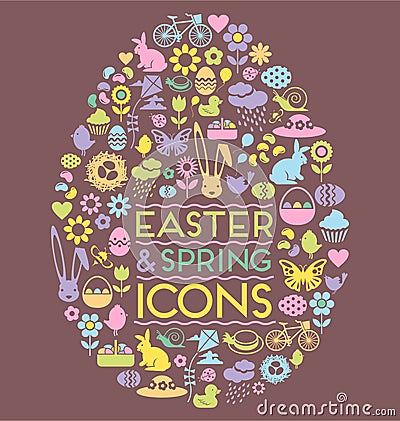 Easter and spring icons in an egg shape Vector Illustration