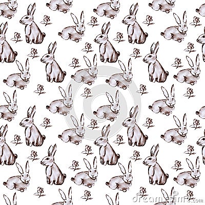 Easter spring rabbit vintage sepia seamless pattern Stock Photo