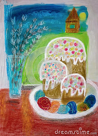 Easter still lif.Hand-painted easter still life Stock Photo