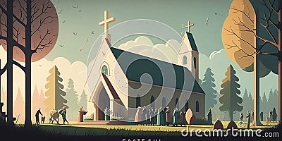 Easter Sunday. Easter vector illustration. Cave. Empty tomb of Jesus. Scripture Cartoon Illustration