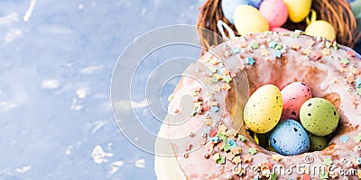 Easter sweet cake with sugar frosting and holiday decor Stock Photo