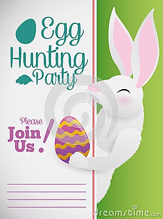 Easter Template with a White Bunny for Invitations to Haunting, Vector Illustration Vector Illustration