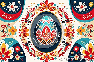 Easter theme, spring flowers and painted eggs. The concept of the postal card, congratulatory cards. Stock Photo