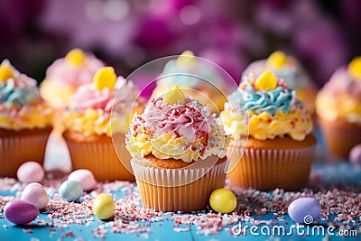 Easter themed Cupcakes easter holiday theme Stock Photo