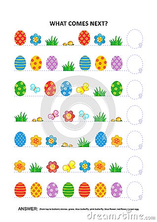 Easter themed educational logic game - sequential pattern recognition Vector Illustration