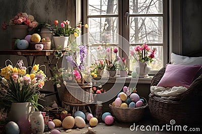 Easter themed interior decorations Stock Photo