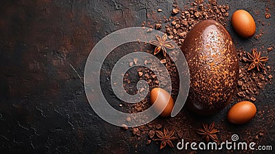 Easter Tradition: Fine Chocolate Egg, A Delicious Detail for Celebrations, with Ample Space for Your Message Stock Photo