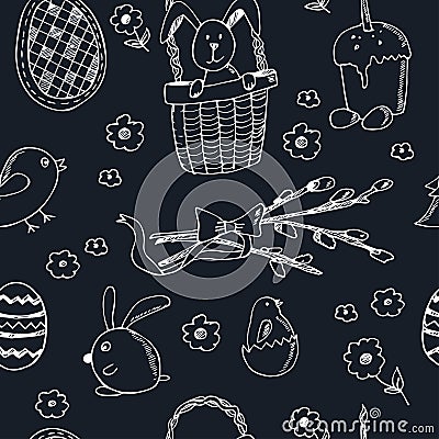 Easter traditional doodle symbols seamless pattern Vector Illustration