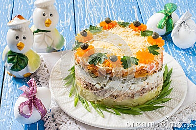 Easter treats: festive salad with tuna and vegetables Stock Photo