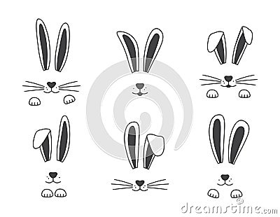 Easter vector bunny hand drawn, face of rabbits. Ears and muzzle with whiskers, paws. Animal illustration Vector Illustration