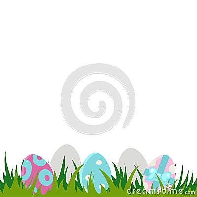 Easter vector frame border with eggs in green grass. Vector Illustration