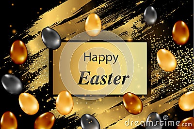 Easter vertical border with gold ornate eggs and confetti. Vector illustration Vector Illustration