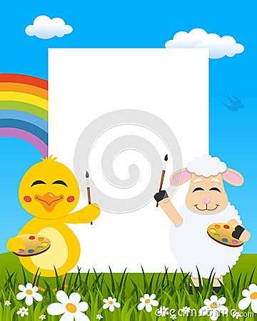 Easter Vertical Painters - Chick & Lamb Vector Illustration