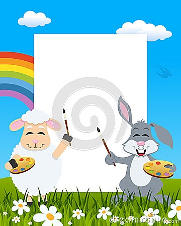 Easter Vertical Painters - Lamb & Rabbit Vector Illustration