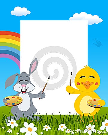 Easter Vertical Painters - Rabbit & Chick Vector Illustration