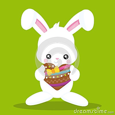 Easter White Rabbit Heart Color 02 Vector Illustration