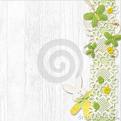 Happy Easter. white background with bunny rabbit and eggs with place for your text Stock Photo