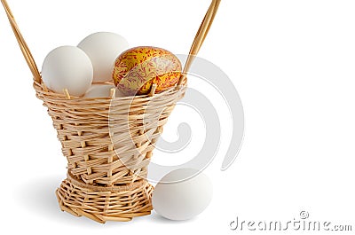 Easter wicker basket with eggs Stock Photo