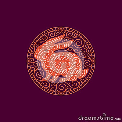 Easter Wishes ornate round frame Vector Illustration