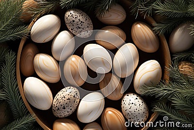Easter Wooden Eggs. Eco friendly style. Sustainability Concept Stock Photo