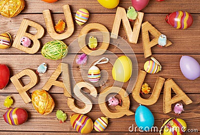 Easter wooden letter composition Stock Photo